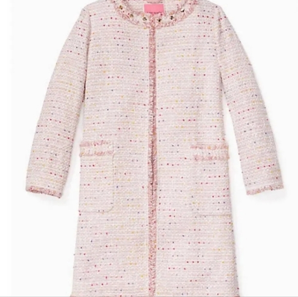 Kate Spade Pink Multicolor Mainline Tweed Long Jacket Coat size 14 - Picture 3 of 15